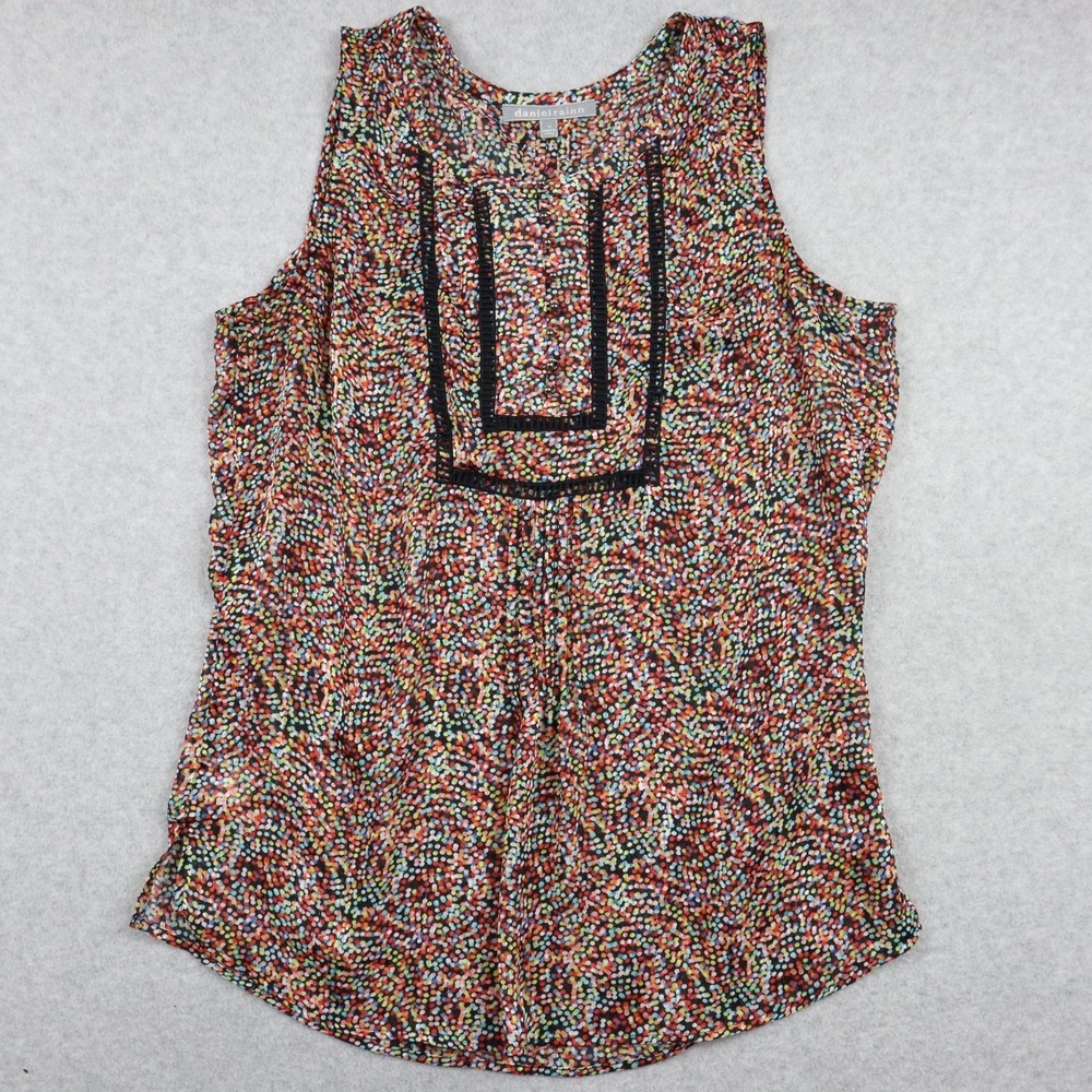 Daniel Rainn Top Womens Medium Sheer‎ Blouse Colorful Dot Patterned Sleeveless